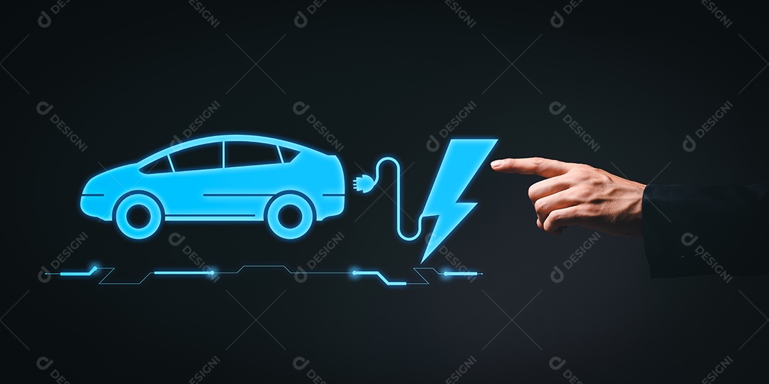 Escolhendo um veículo elétrico. escolha do carro elétrico. apontando para o símbolo
