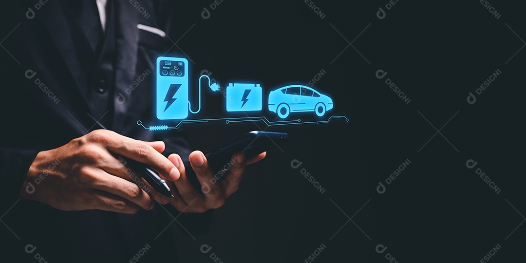 Escolhendo um veículo elétrico. escolha do carro elétrico. apontando para o símbolo