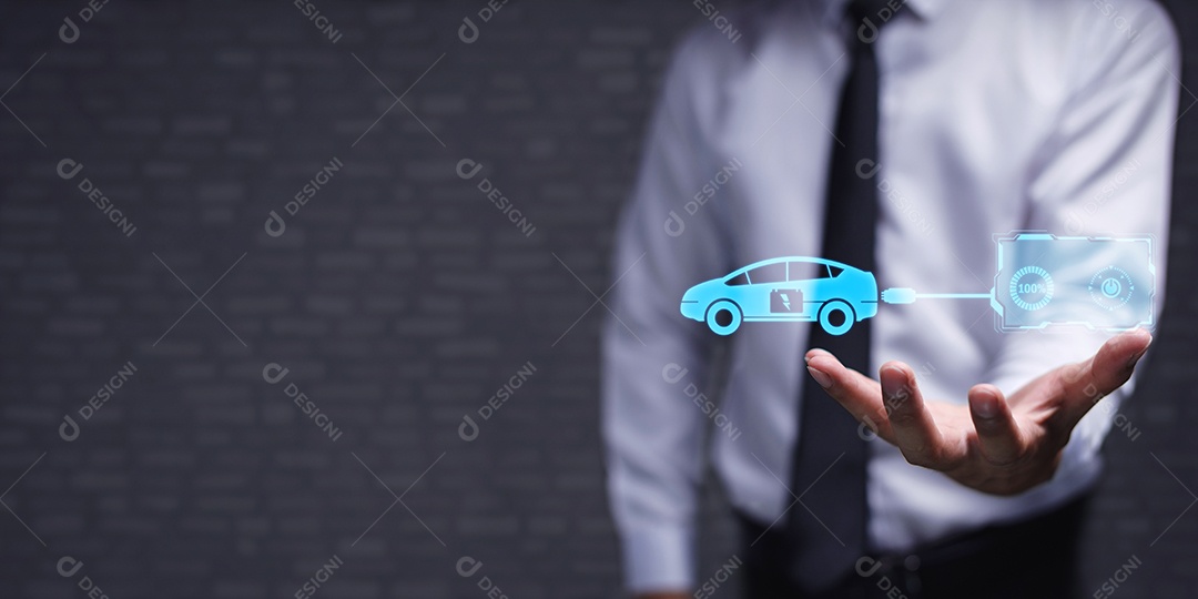 Escolhendo um veículo elétrico. escolha do carro elétrico. apontando para o símbolo