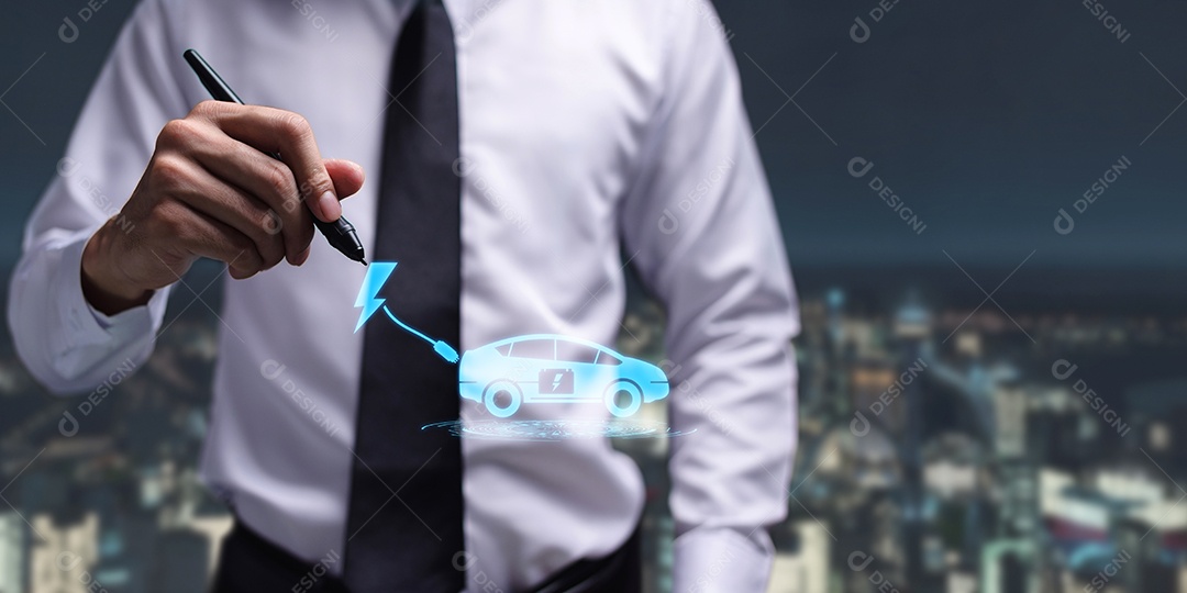 Escolhendo um veículo elétrico. escolha do carro elétrico. apontando para o símbolo