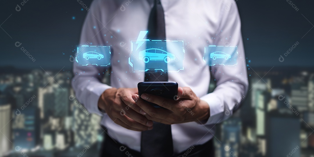 Escolhendo um veículo elétrico. escolha do carro elétrico. apontando para o símbolo