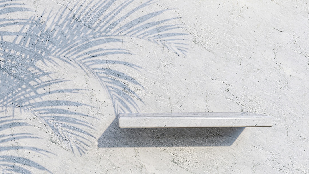 Uma imagem de renderização 3d de exibição de produto de mármore branco em branco.