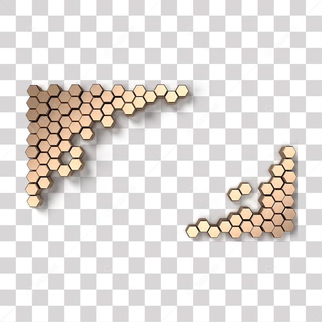 Hexágonos Ouro 3D PNG Transparente
