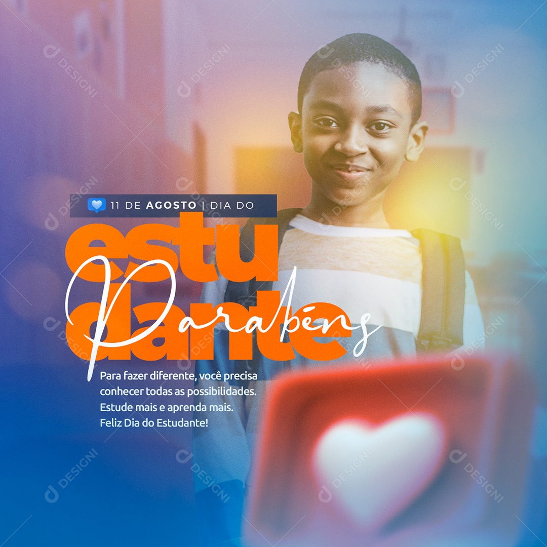 Para fazer diferente Parabéns Dia do Estudante Social Media PSD Editável
