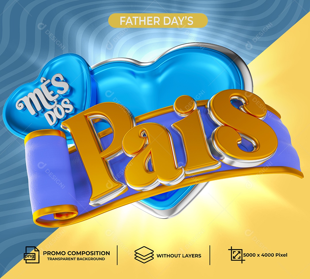 Mês dos Pais Selo 3D para Composição PNG Transparente sem Fundo