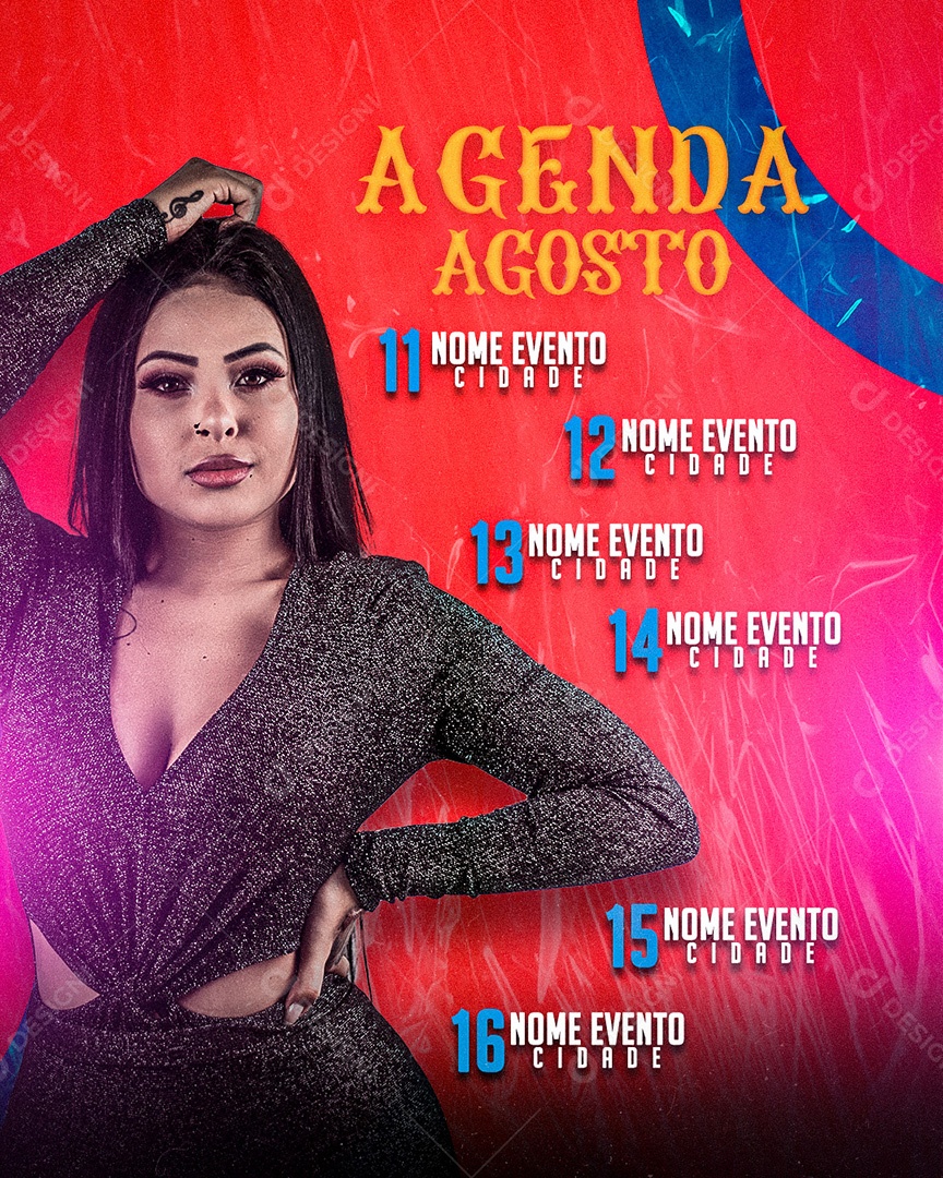 Flyer Shows Agenda de Agosto Social Media PSD Editável
