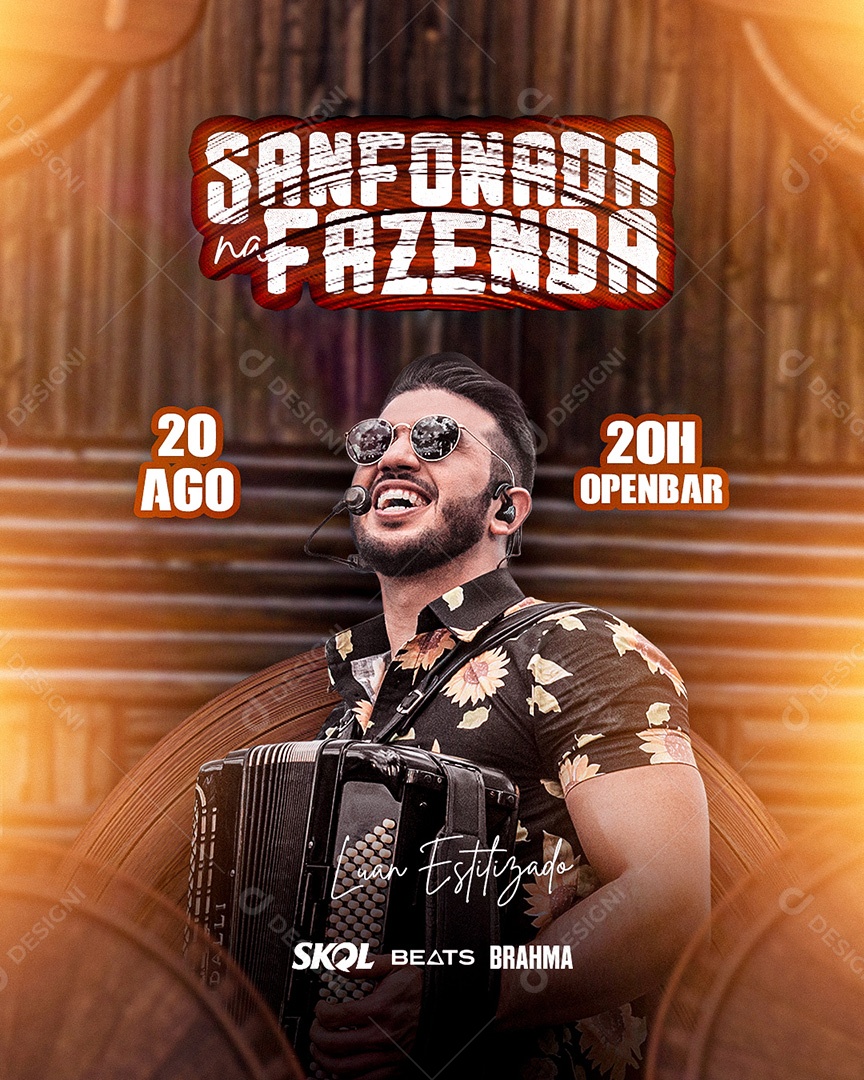 Flyer Show Sanfonada na Fazenda Luan Estilizado Social Media PSD Editável