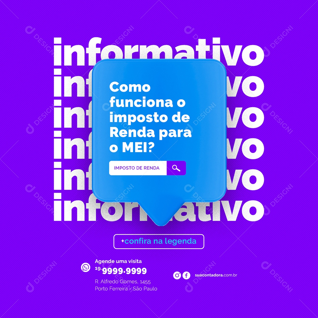 Informativo como funciona o imposto de Renda para o MEI Contabilidade Social Media PSD Editável