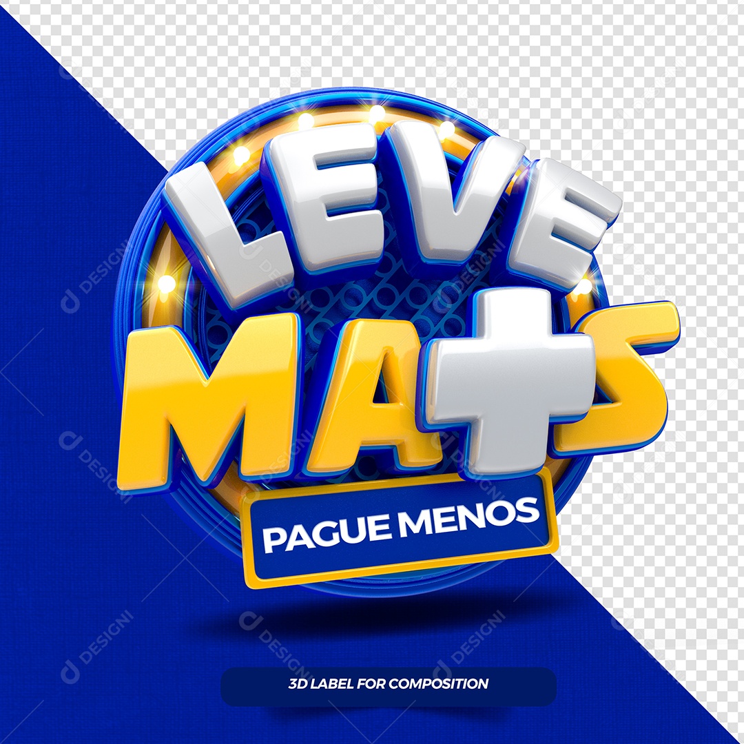 Selo 3D Leve mais pague menos Azul para composição PSD