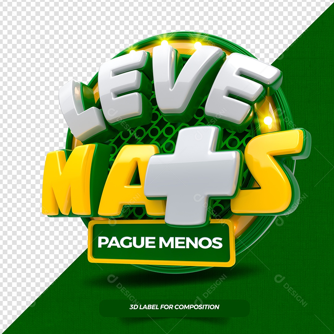 Selo 3D Leve mais pague menos Verde para composição PSD