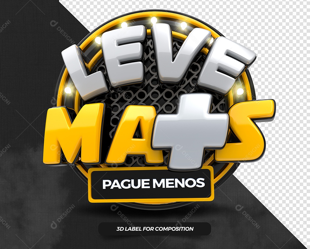 Selo 3D Leve mais pague menos Preto para composição PSD