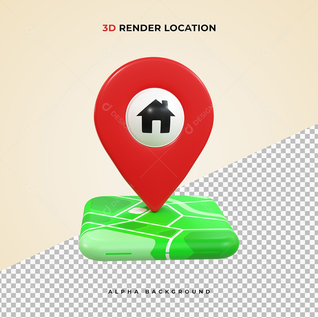 Mapa realista com Pin de Localização vermelho Ilustração 3D PSD