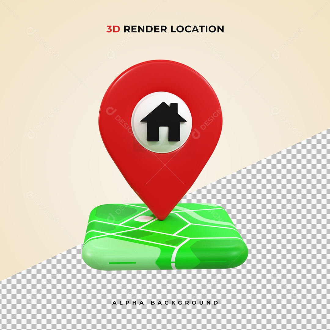 Mapa realista com Pin de Localização vermelho Ilustração 3D PSD