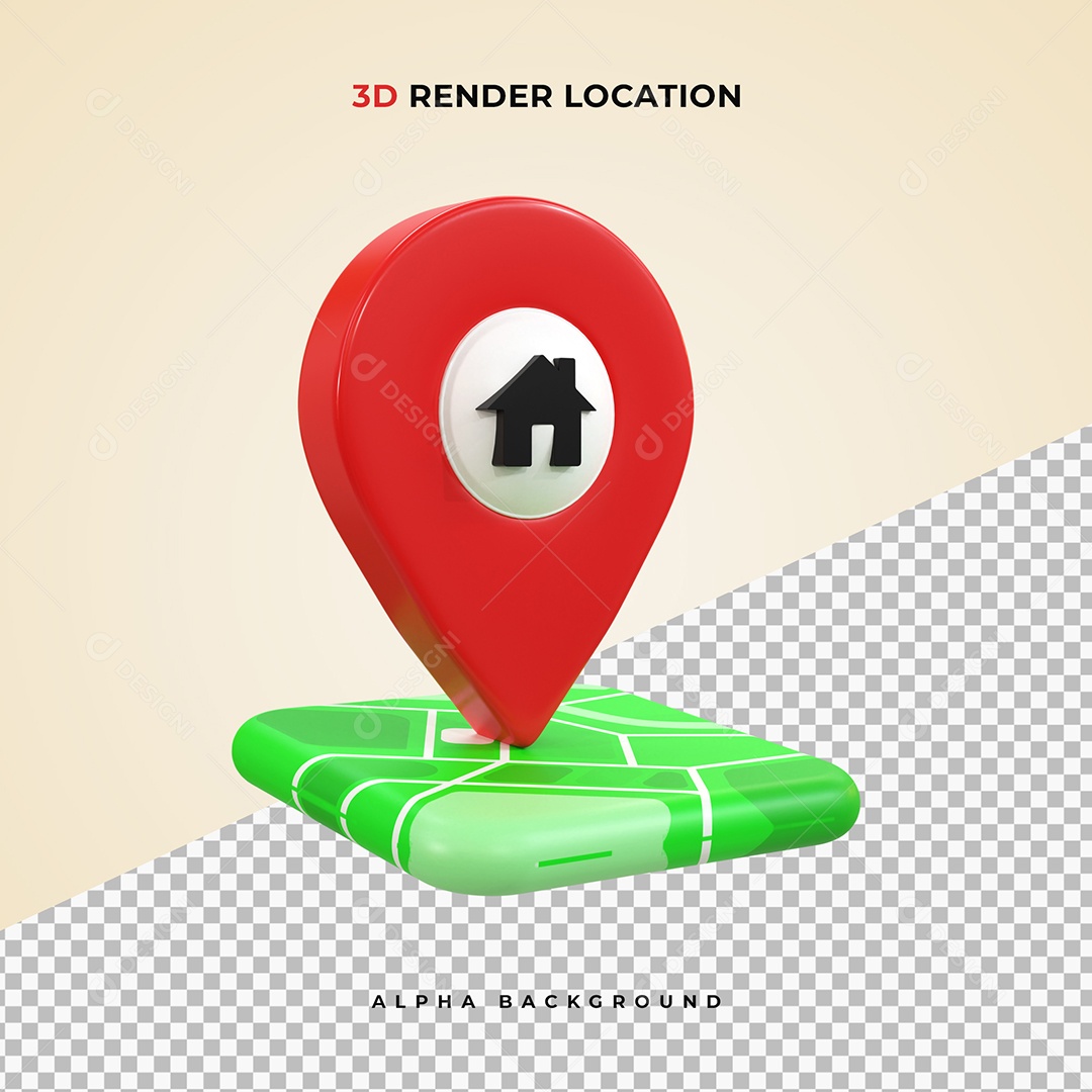 Mapa realista com Pin de Localização vermelho 3D Elemento PSD