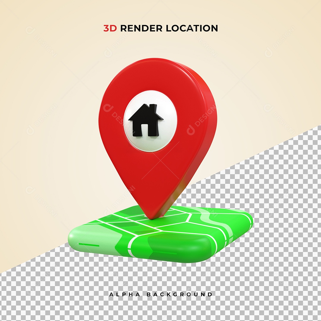 Mapa realista com Pin de Localização vermelho 3D Elemento PSD