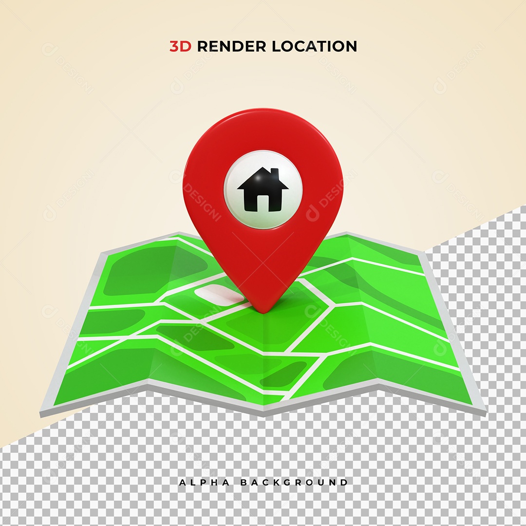 Mapa realista com Pin de Localização vermelho 3D Elemento PSD