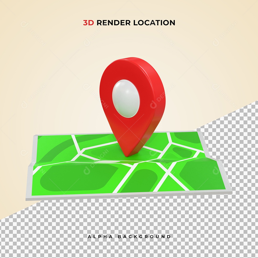 Realistic Map with Red Location Pin 3D Element PSD