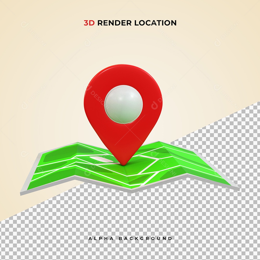 Mapa realista com Pin de Localização vermelho 3D Elemento PSD