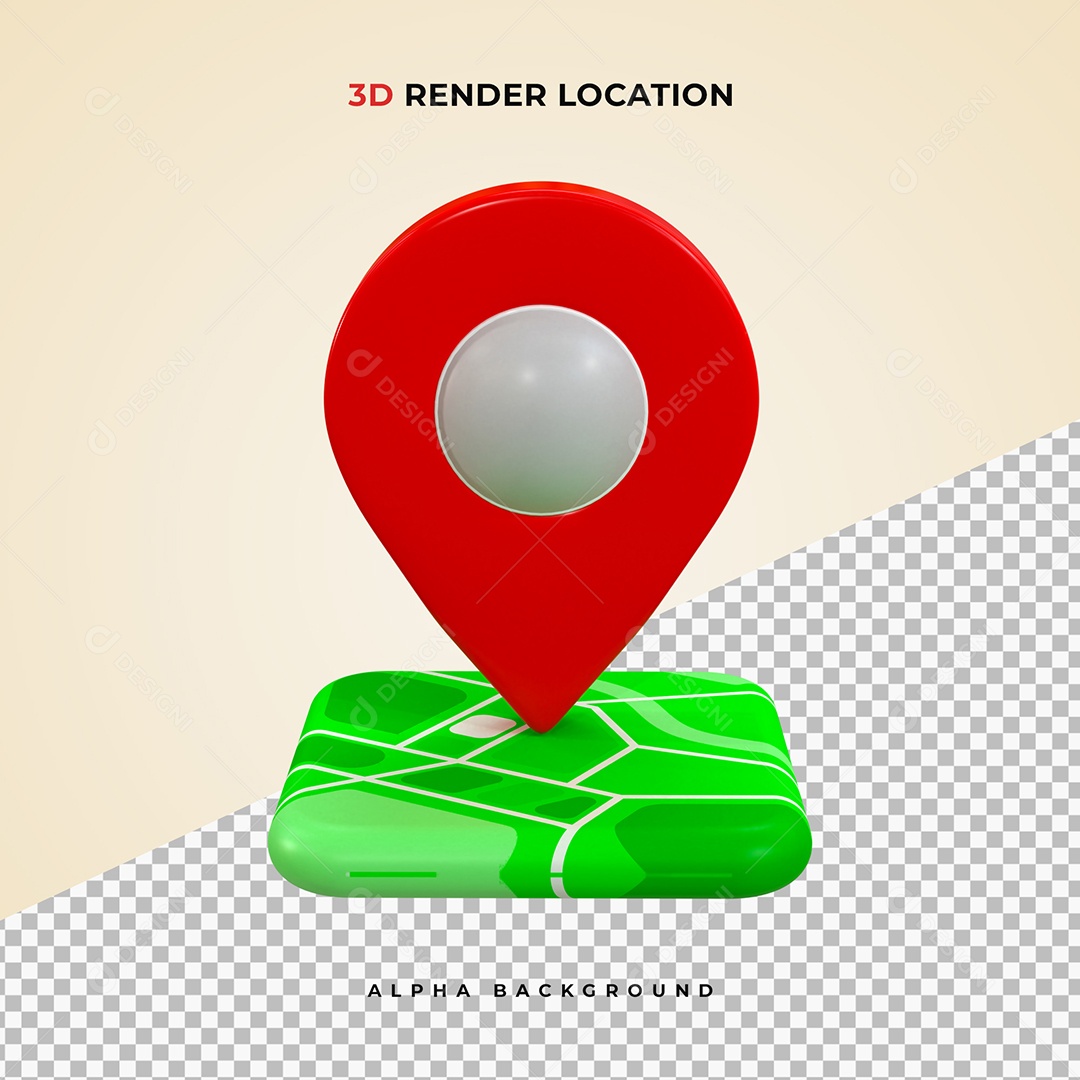 Mapa realista com Pin Grande de Localização vermelho Elemento 3D PSD