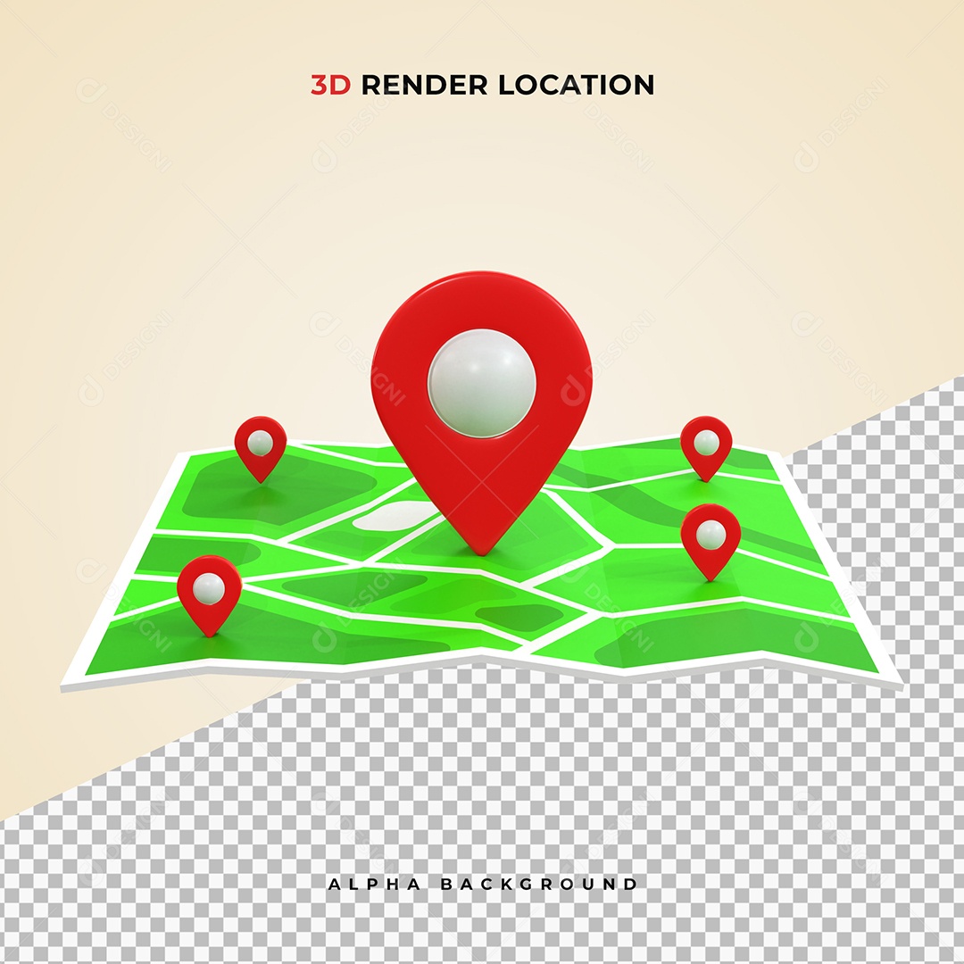 Mapa realista com Pins de Localização vermelho 3D Elemento PSD