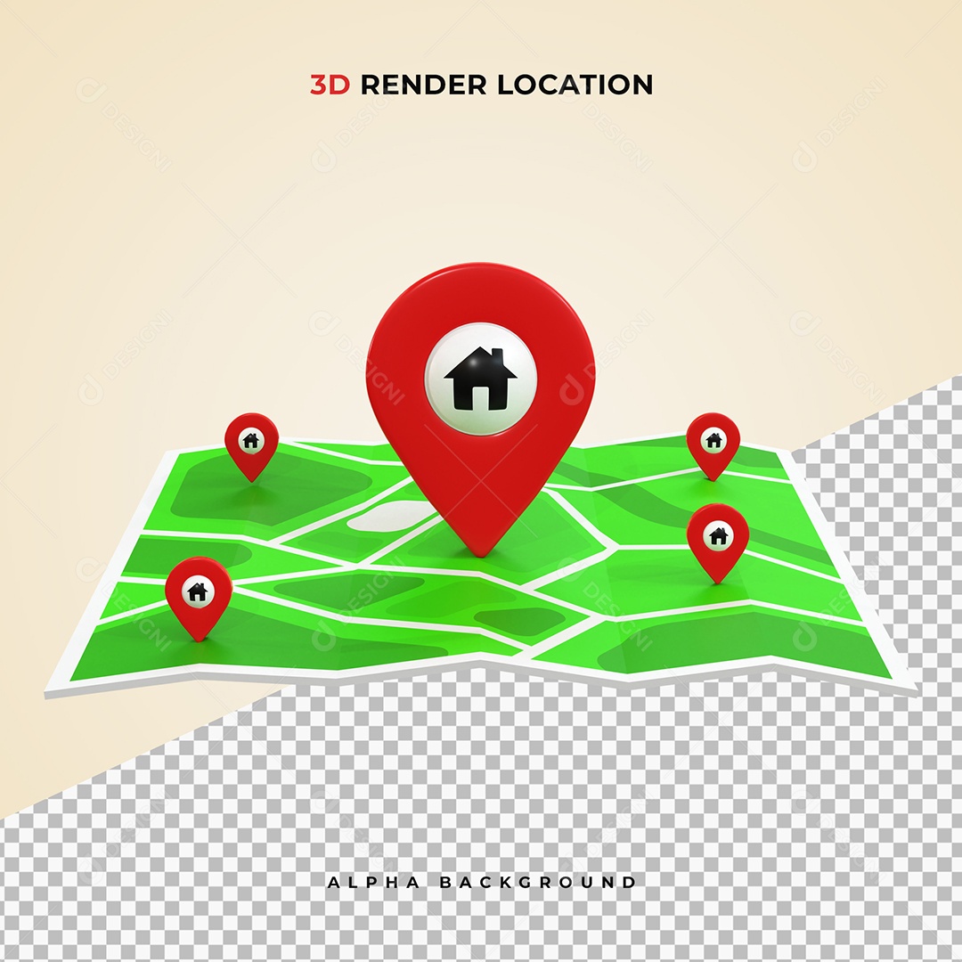 Mapa realista com Pins de Localização vermelho 3D Elemento PSD