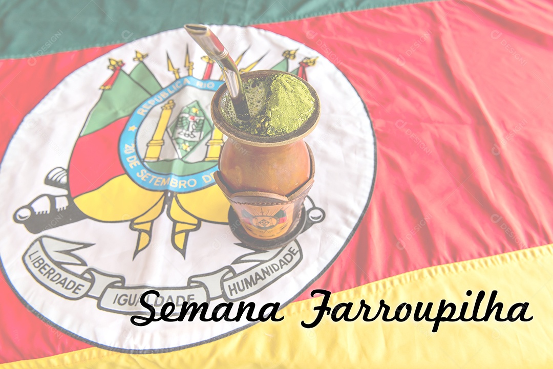 chá de chimarrao de erva-mate gaúcho com fundo da bandeira do