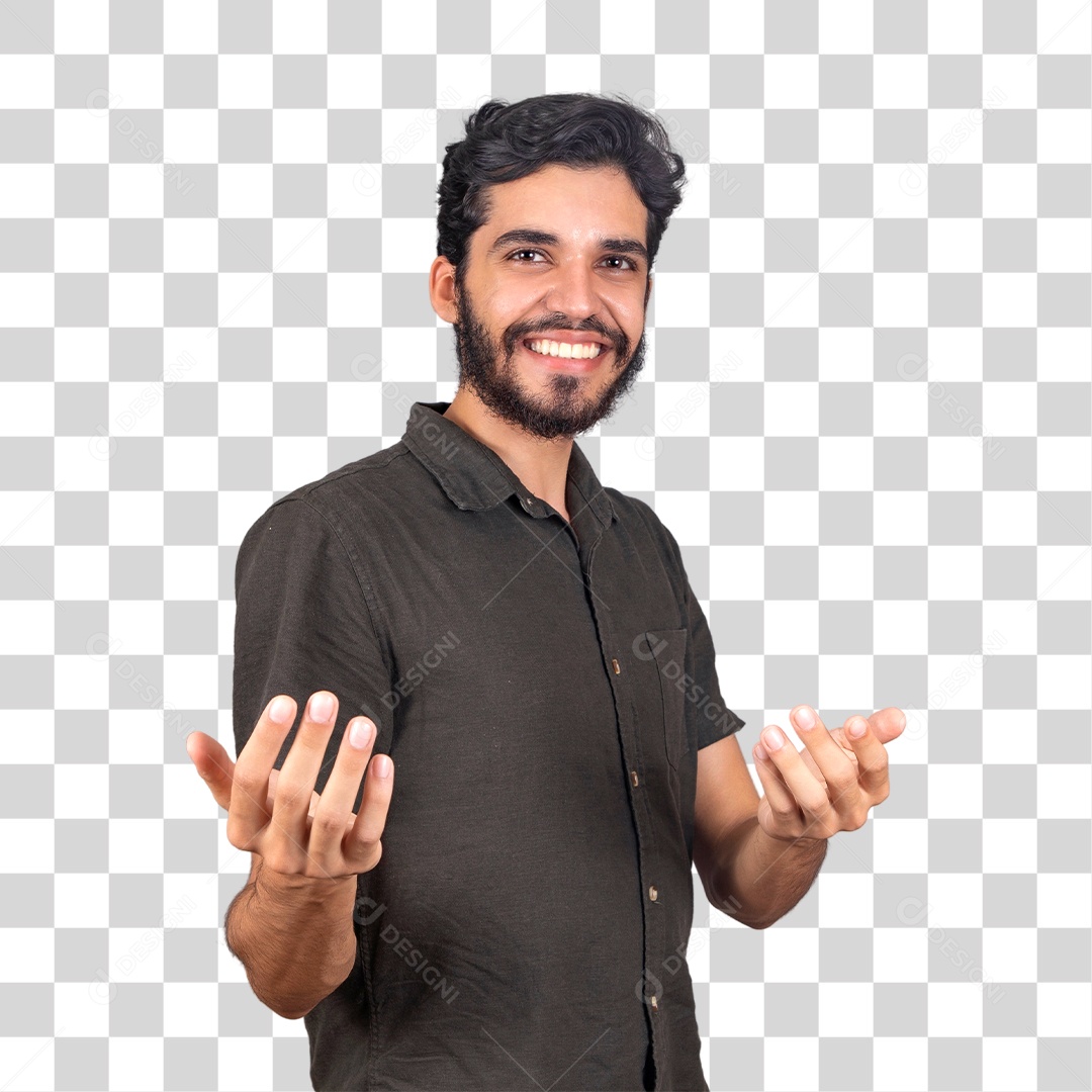 Jovem rapaz de camiseta cinza gesto de chamando alguém