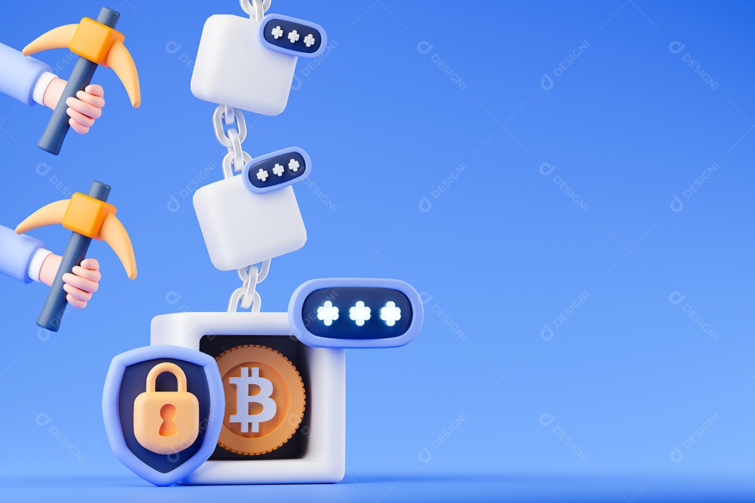 Renderização 3D Conceito proteção criptomoeda