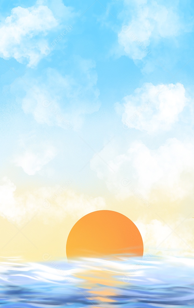 Férias de verão na praia. Nascer do sol nublado do mar e das ondas.