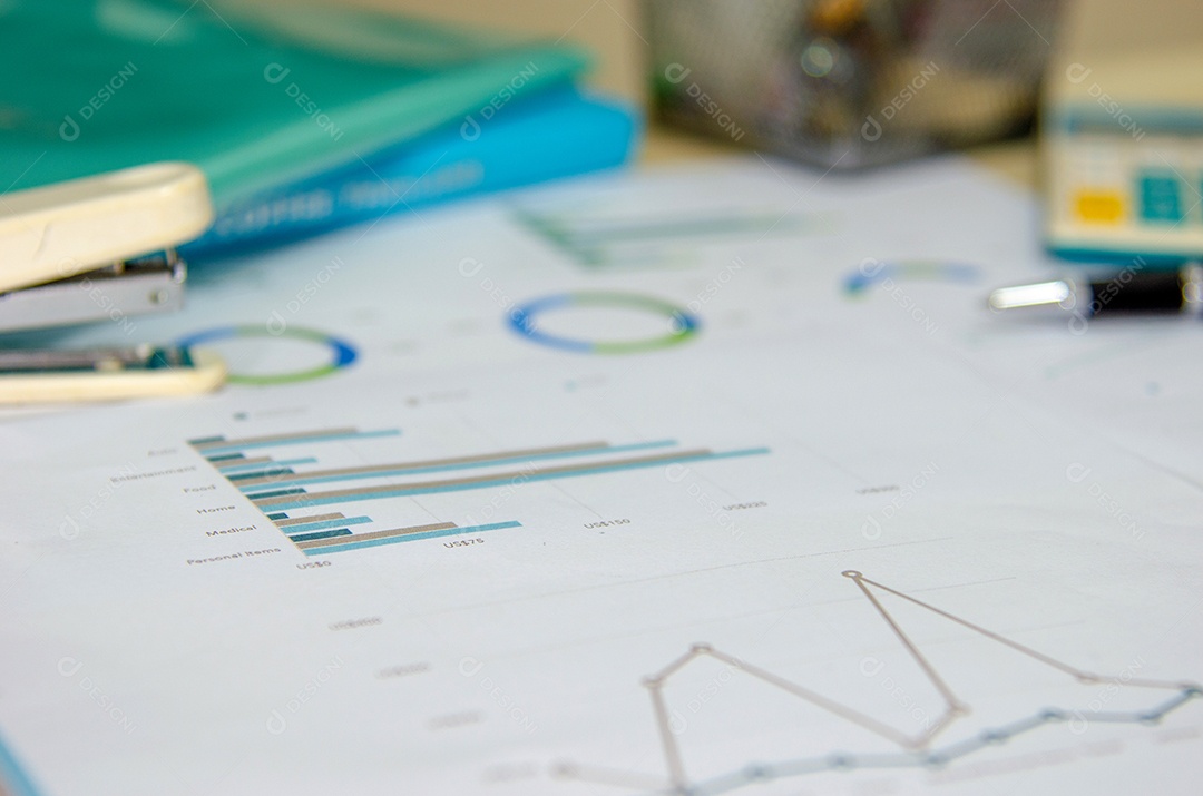 Documento de negócios Gráfico e gráfico financeiros.