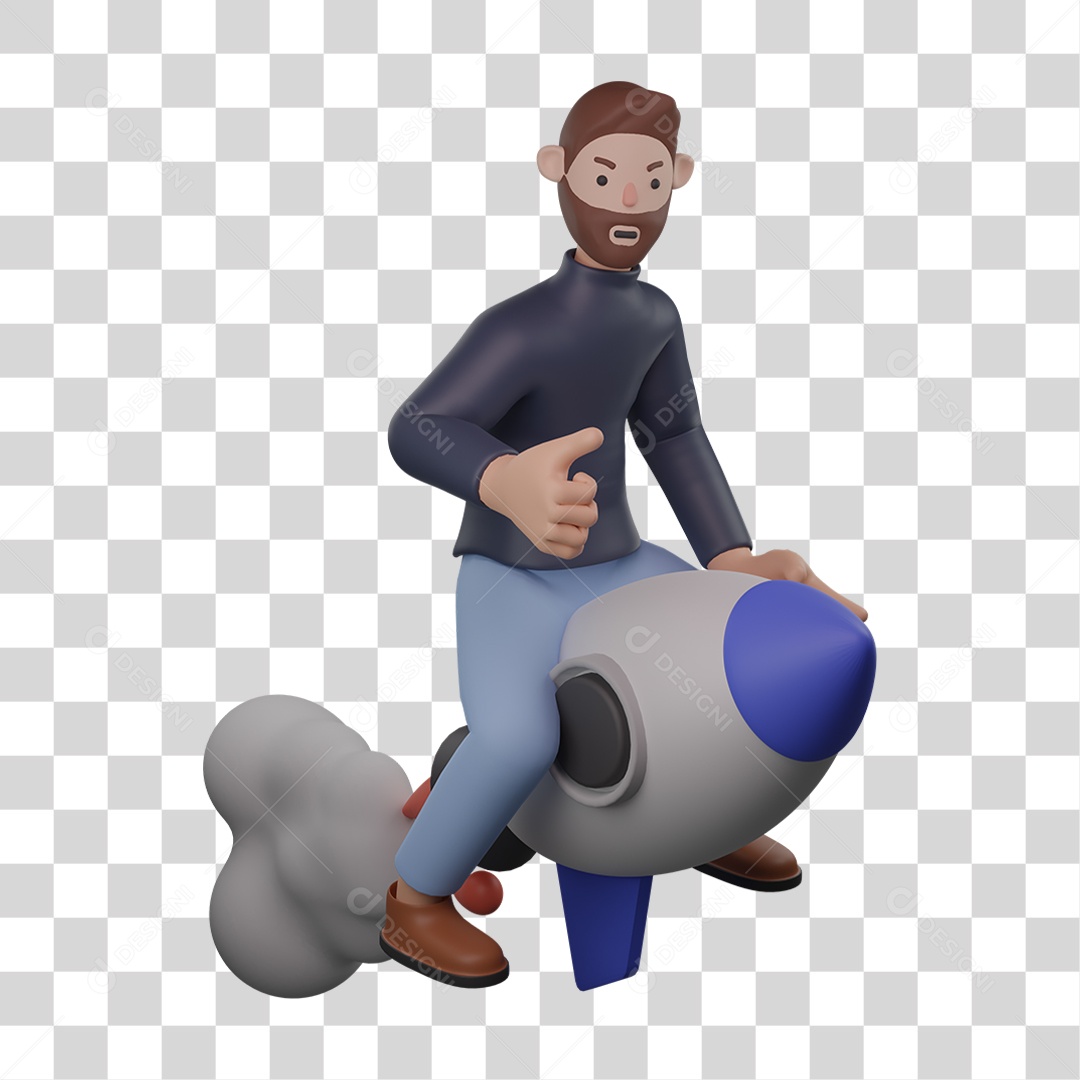 Homem Empresário de Casaco Preto em Cima de um Foguete PNG Transparente