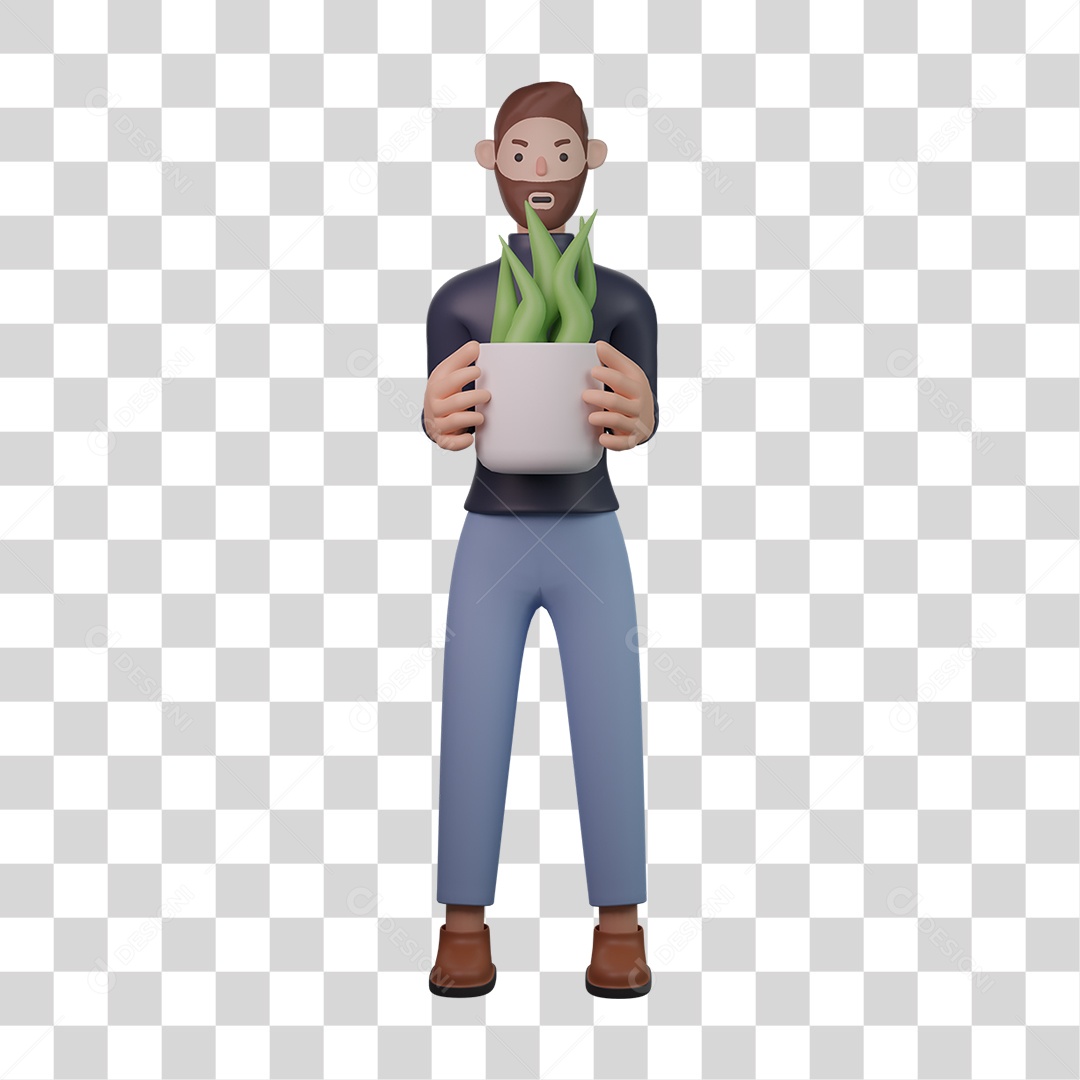 Homem Empresário de Casaco Preto Segurando Vaso de Plantas PNG Transparente