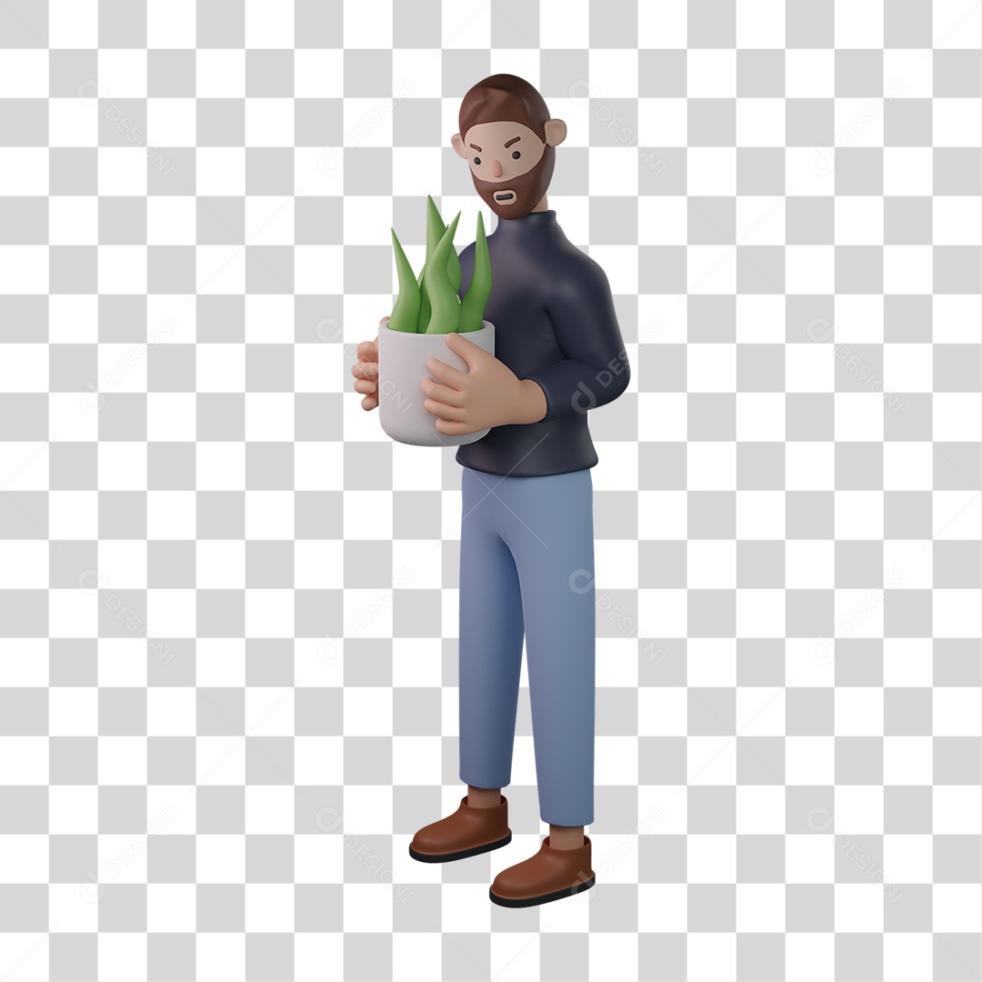 Homem Empresário de Casaco Preto Segurando Vaso de Plantas PNG Transparente