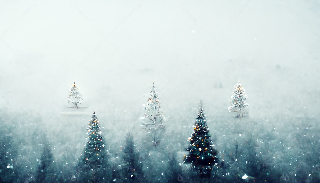 Papel de parede 3D Render Feliz Natal HD com noite de neve com abeto