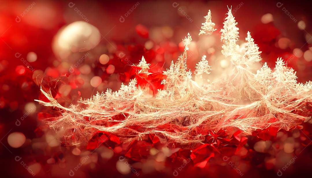Papel de parede HD de renderização 3D Feliz Natal com fractal vermelho abstrato
