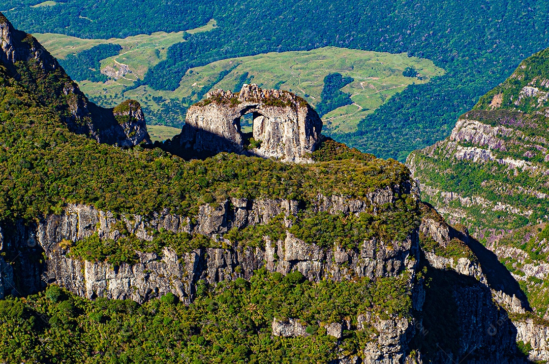 Paisagem floresta penhasco montanhas céu azul