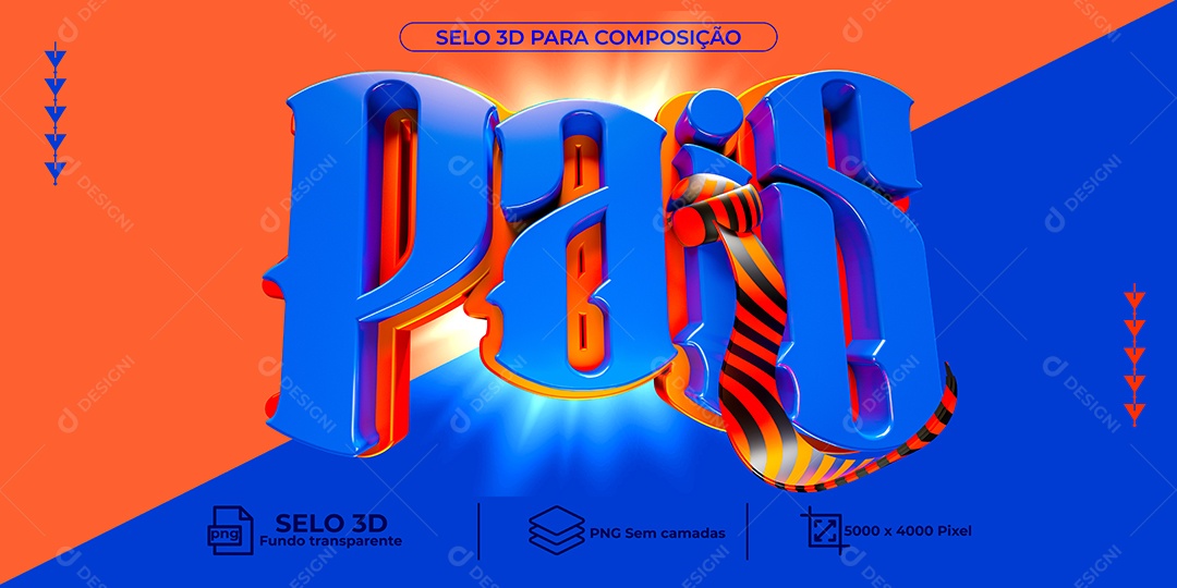 Pais Selo 3D do Dia dos Pais para composição PSD