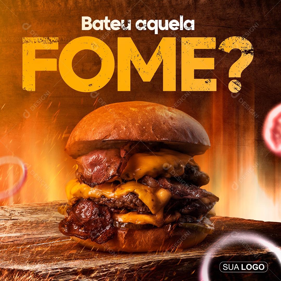 Bateu aquela Fome Hambúrgueria Social Media PSD Editável