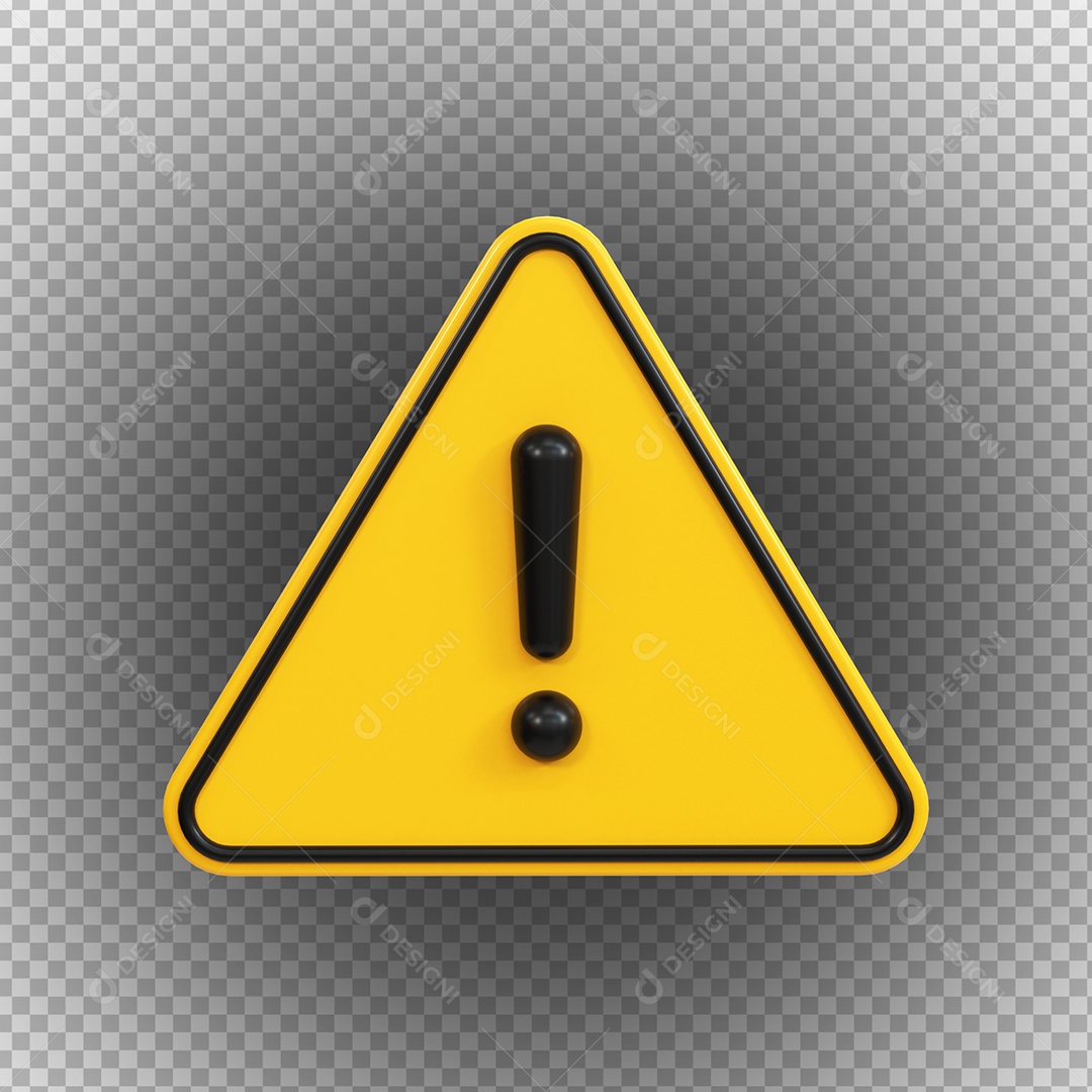 Sinal de Alerta Amarelo Elemento 3D para Composição PSD
