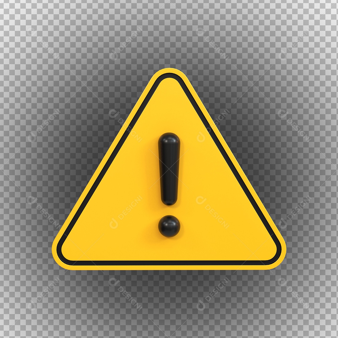 Sinal de Alerta Amarelo Elemento 3D para Composição PSD