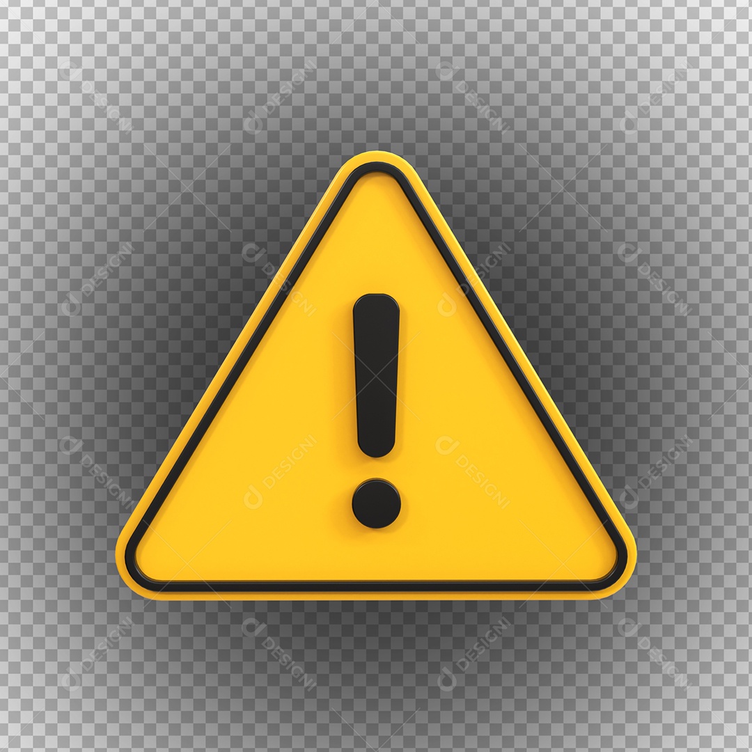 Sinal de Alerta Amarelo Elemento 3D para Composição PSD