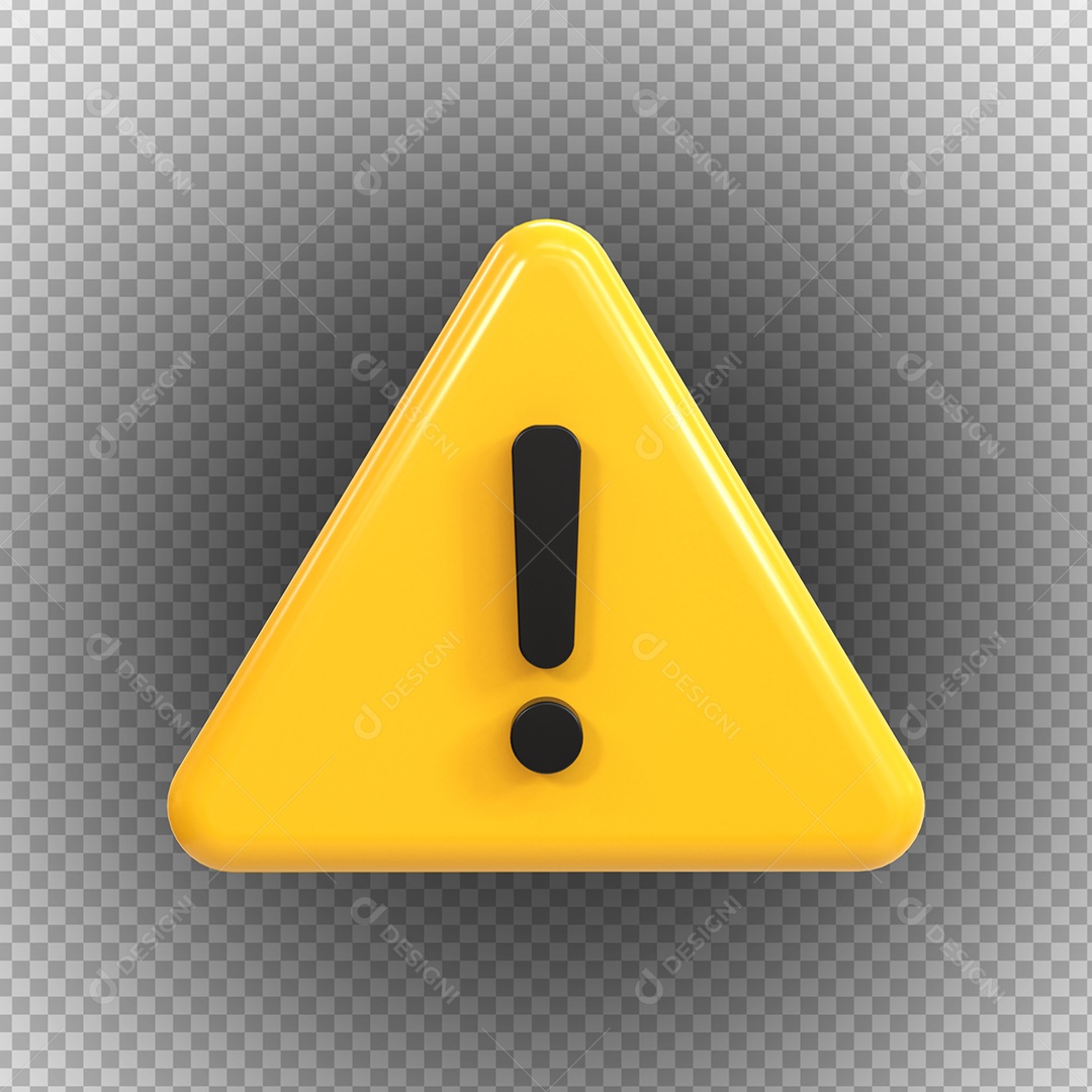 Sinal de Alerta Amarelo Elemento 3D para Composição PSD