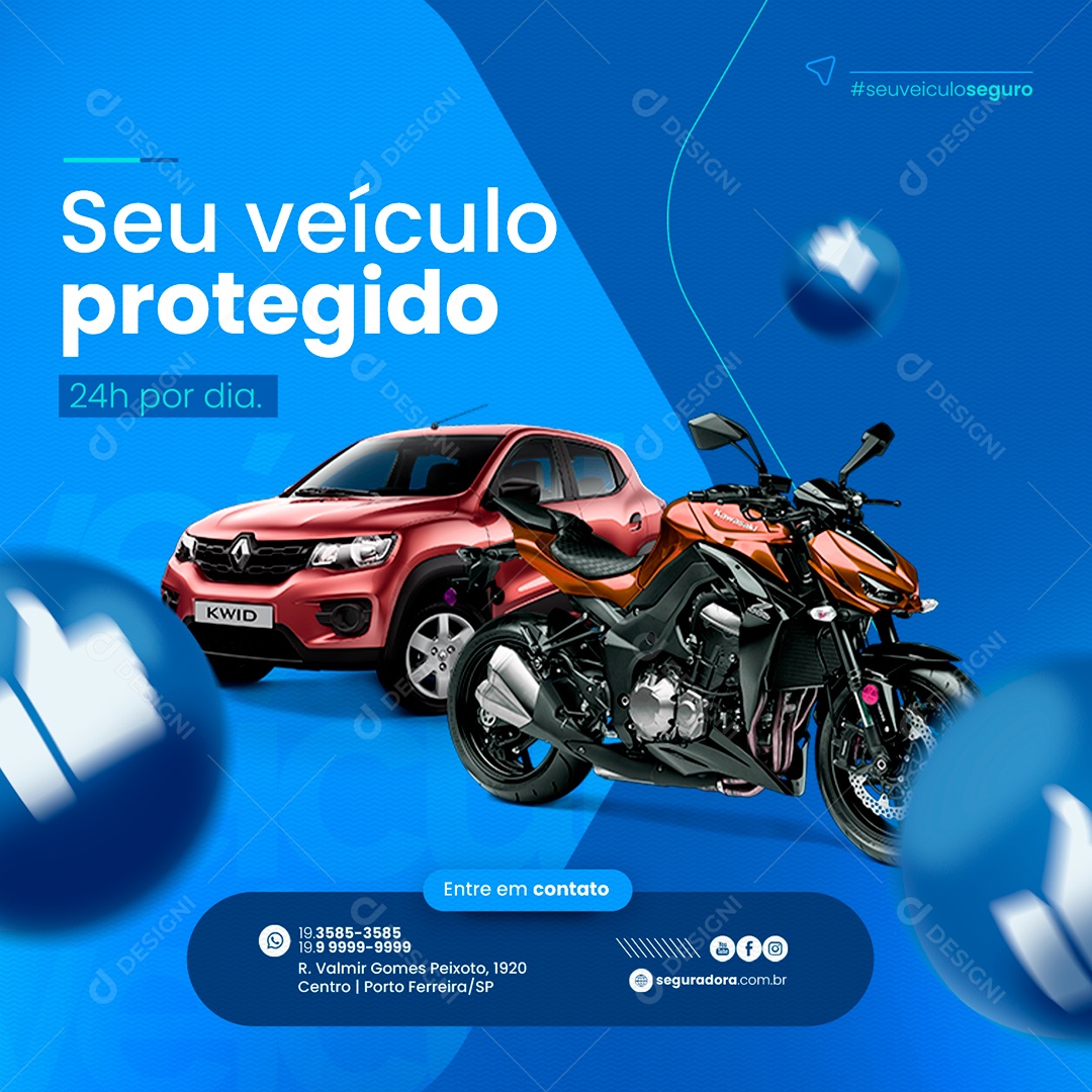 Seu veículo protegido 24h por dia Seguradora Social Media PSD Editável
