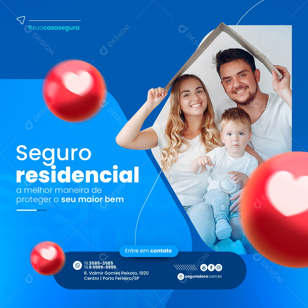 Seguro residencial a melhor maneira de proteger Seguradora Social Media PSD Editável