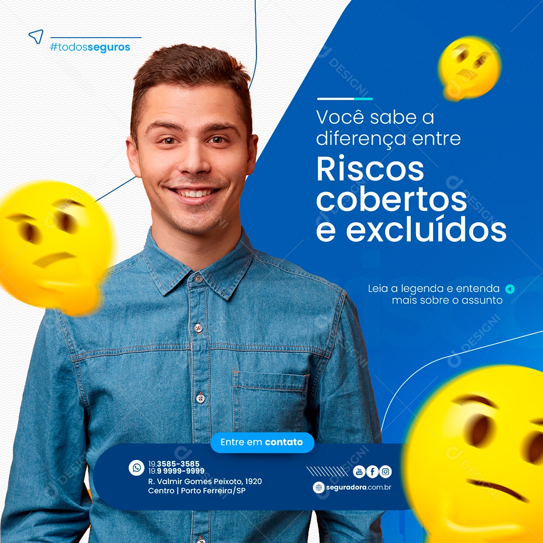 Você sabe a diferença entre riscos cobertos e excluídos Seguradora Social Media PSD Editável