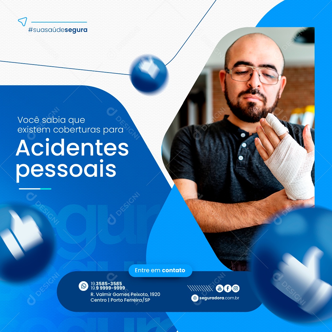 Você sabia que existem coberturas para acidentes pessoais Seguradora Social Media PSD Editável