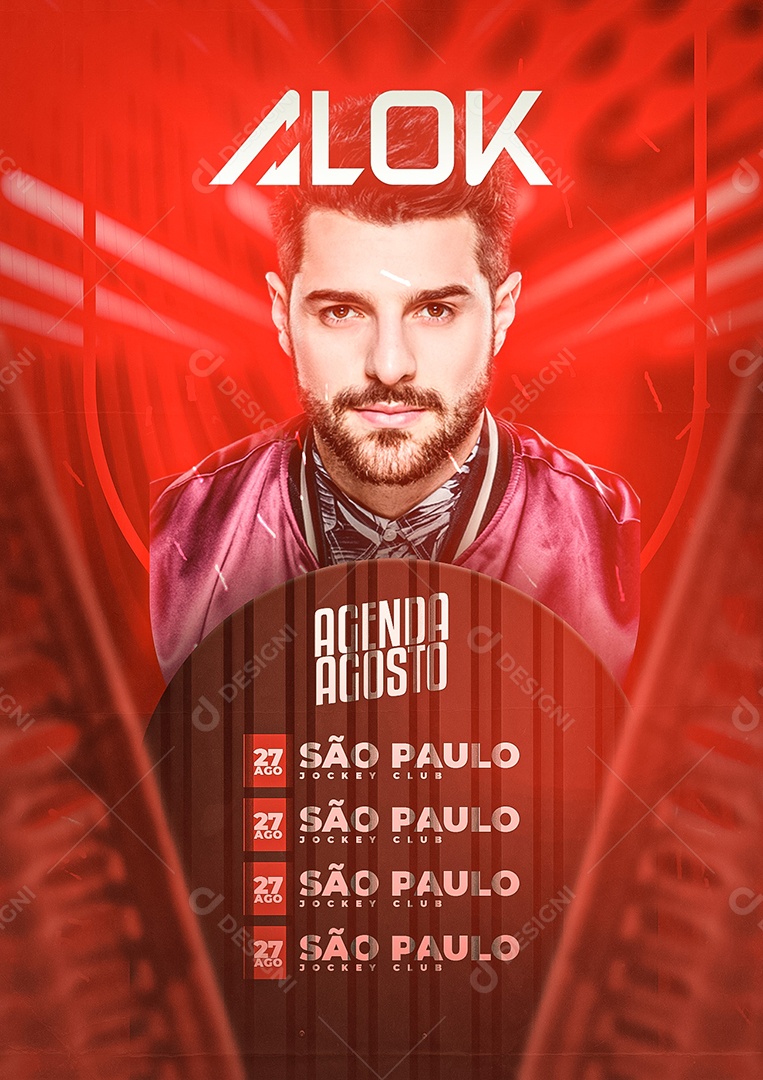 Agenda agosto Dj Alok Flyer Social Media PSD Editável