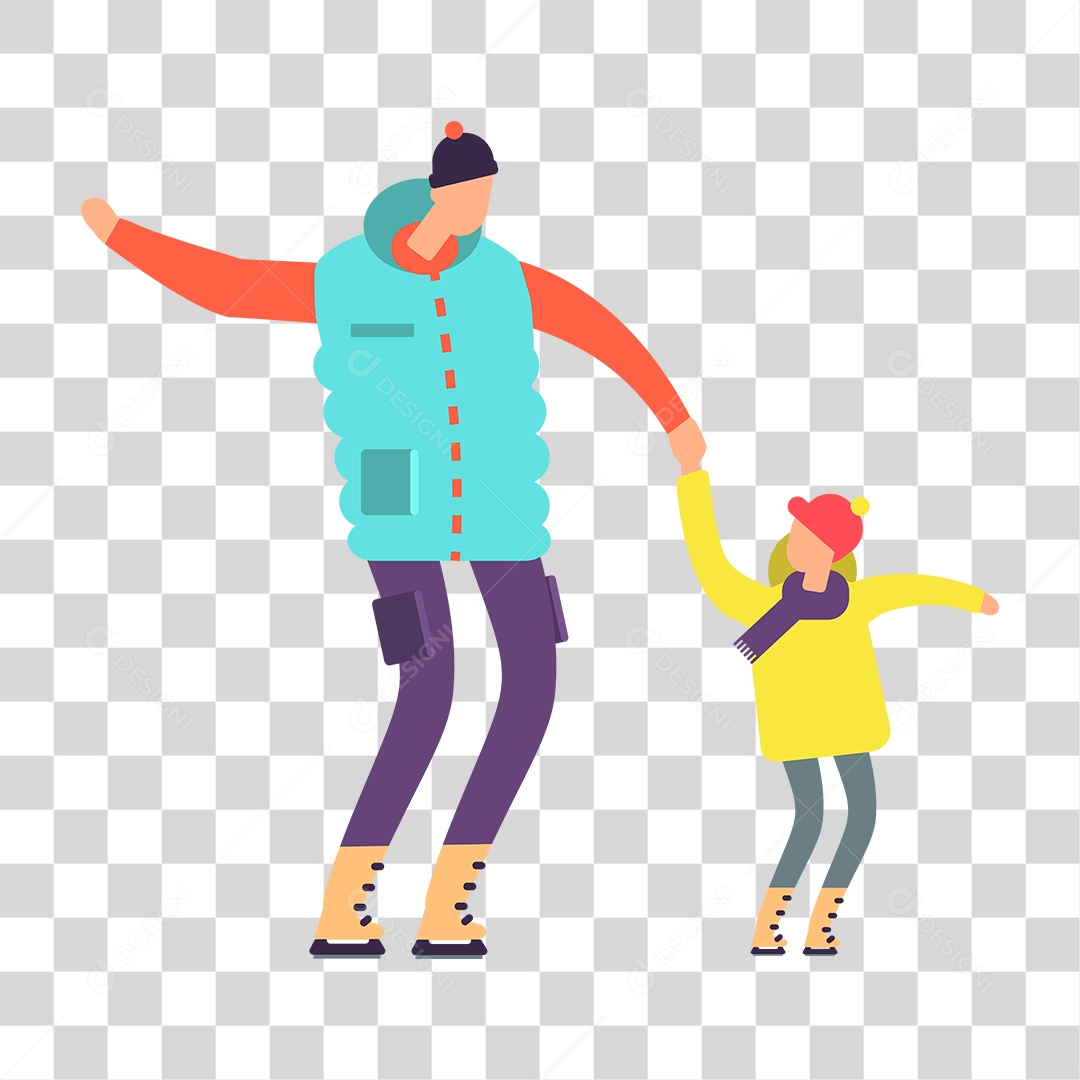 Drawing Man and Child Ice Skating PNG Transparent