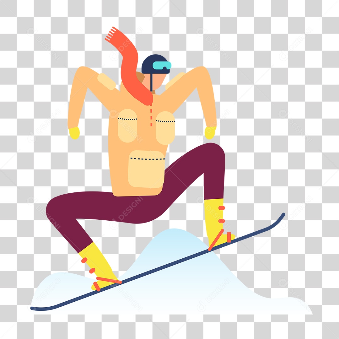 Desenho Homem Esquiando na Neve PNG Transparente