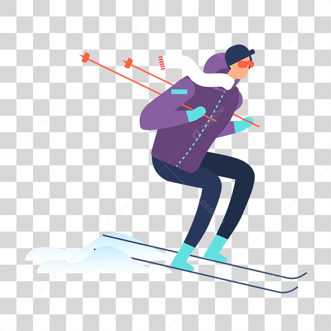 Desenho Homem Esquiando na Neve PNG Transparente